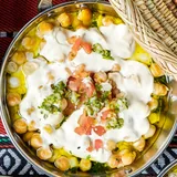 Breakfast bowls: hummus, foul, fatteh and labneh