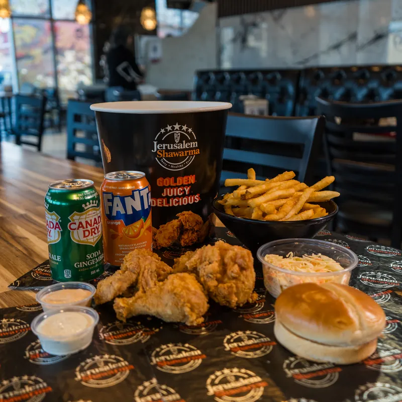 A fried chicken combo on a table in the restaurant
